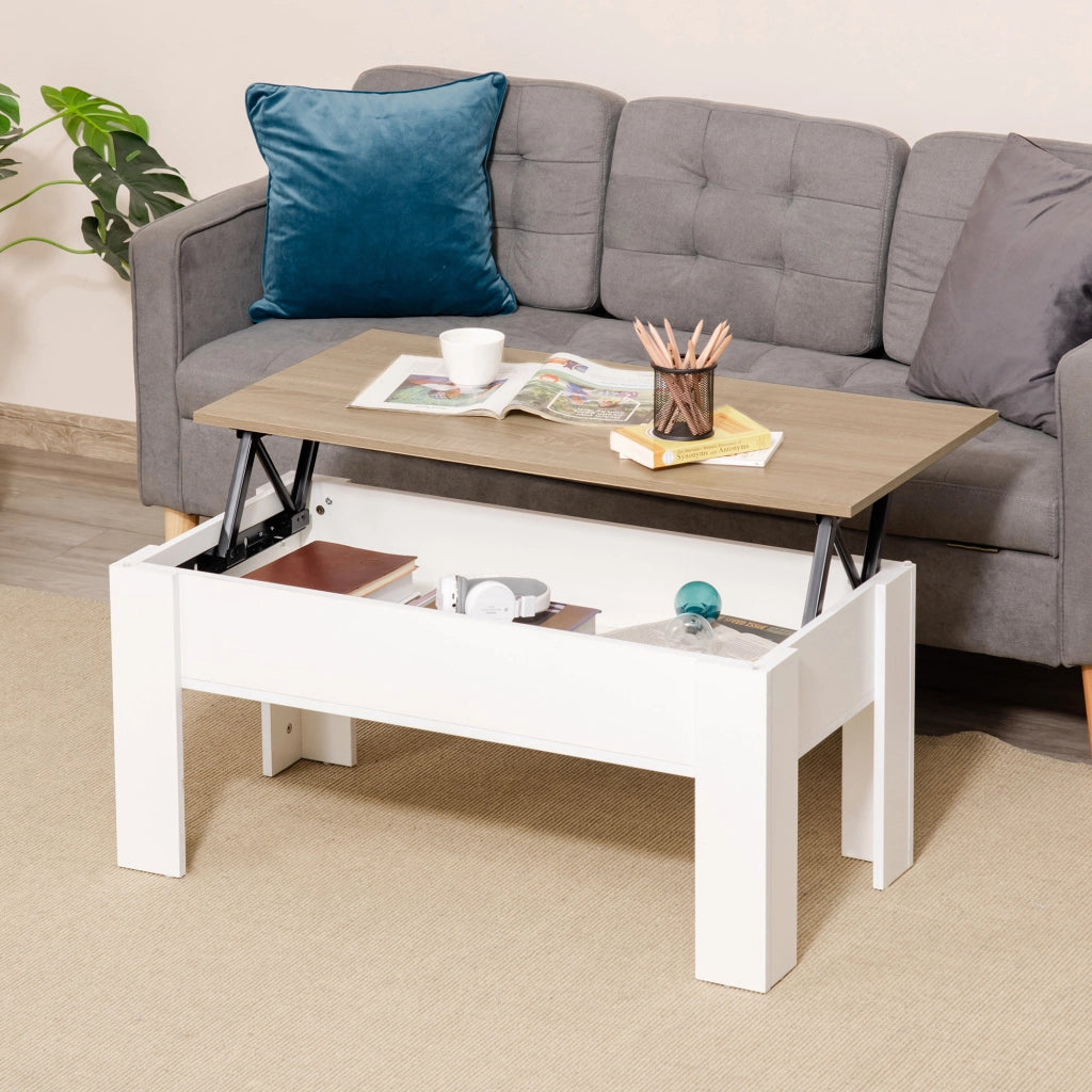 Tavolino da caff¨¨ con piano elevabile e vano contenitore ¨C Xylo ¨C Bianco e legno naturale 100x50cm
