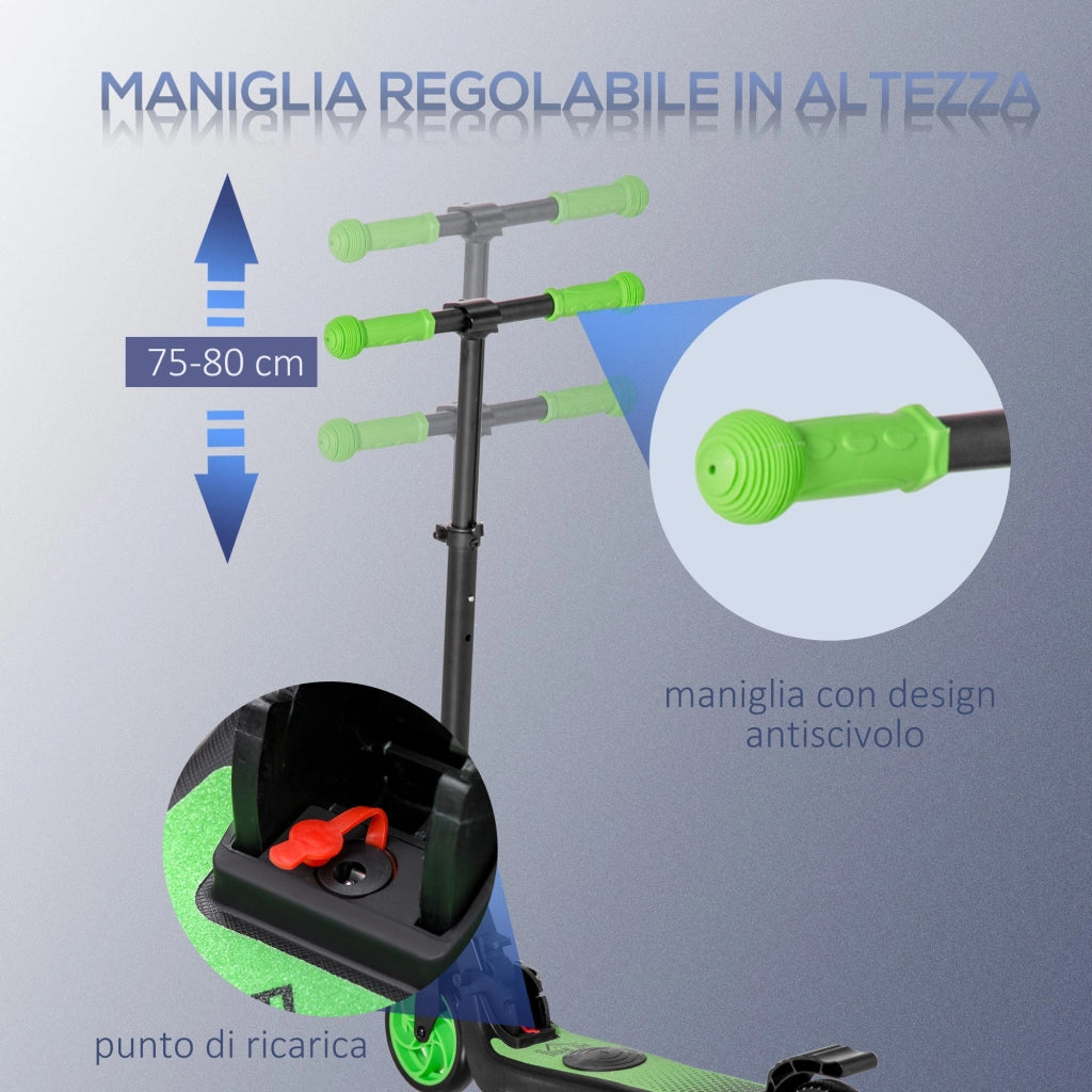 Monopattino Elettrico Pieghevole per Bambini Altezza Regolabile 75-80 cm Nero e Verde