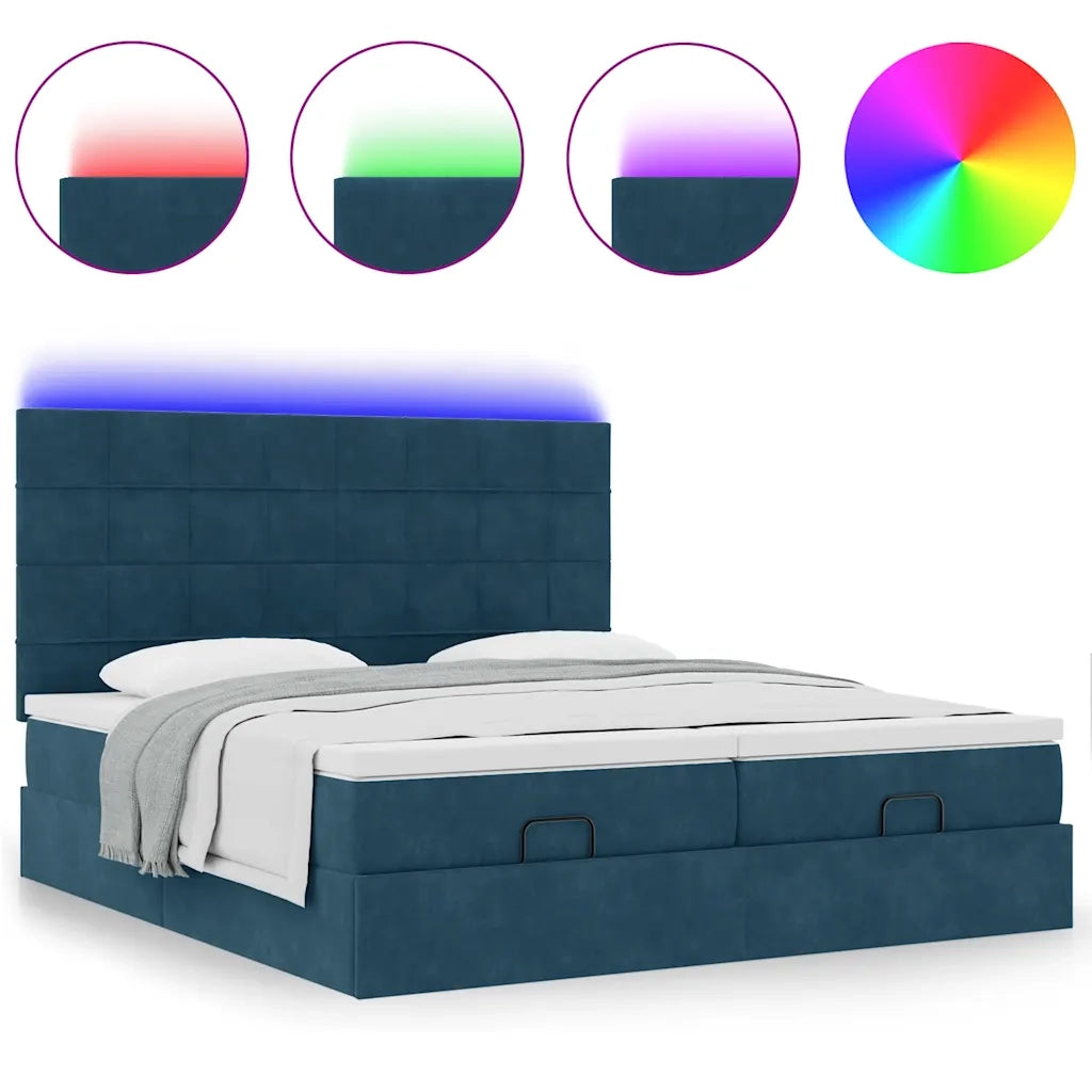 Pouf Letto con Materassi e LED Blu Scuro 200x200cm Velluto 3314631