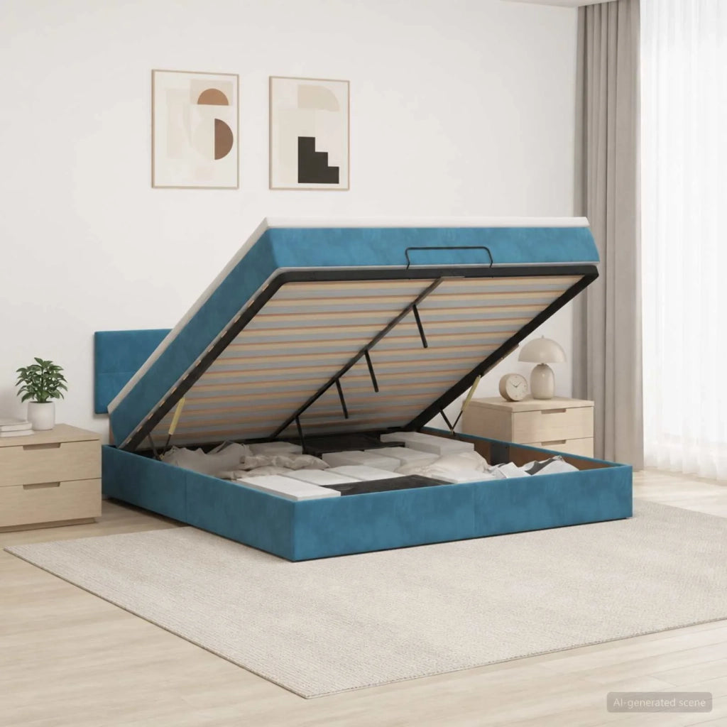 Letto Ottomano con Materasso e LED Blu scuro 140 x 190 cm 3457141