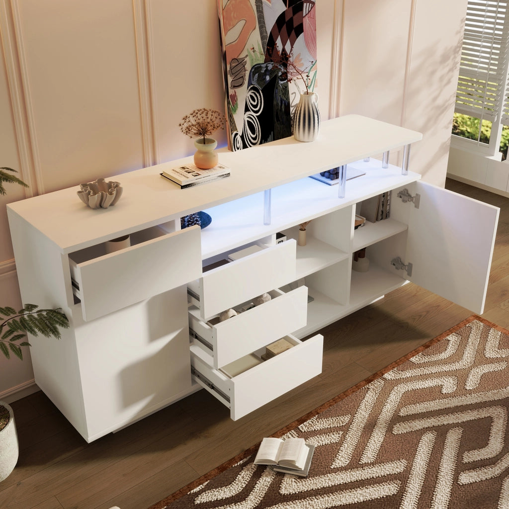 MADIA 160x40x75 cm Bianca con LED, 4 cassetti e 2 ante