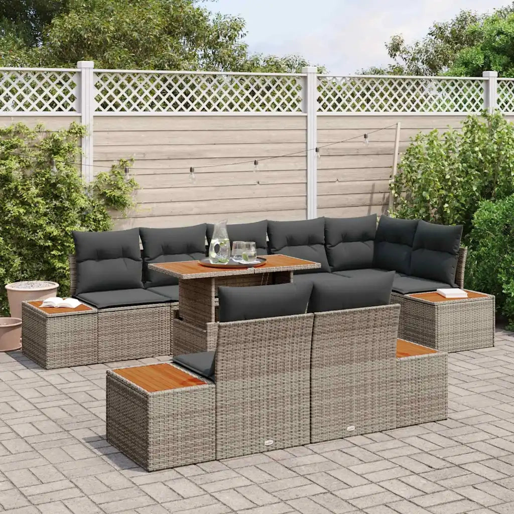 Set da Pranzo per Giardino con cuscino 9 pcs Grigio e Marrone