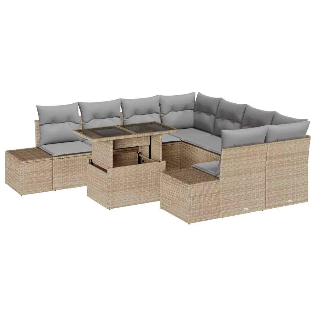 Set Divano da Giardino 9 pcs Beige e Grigio Chiaro polyrattan 3349156