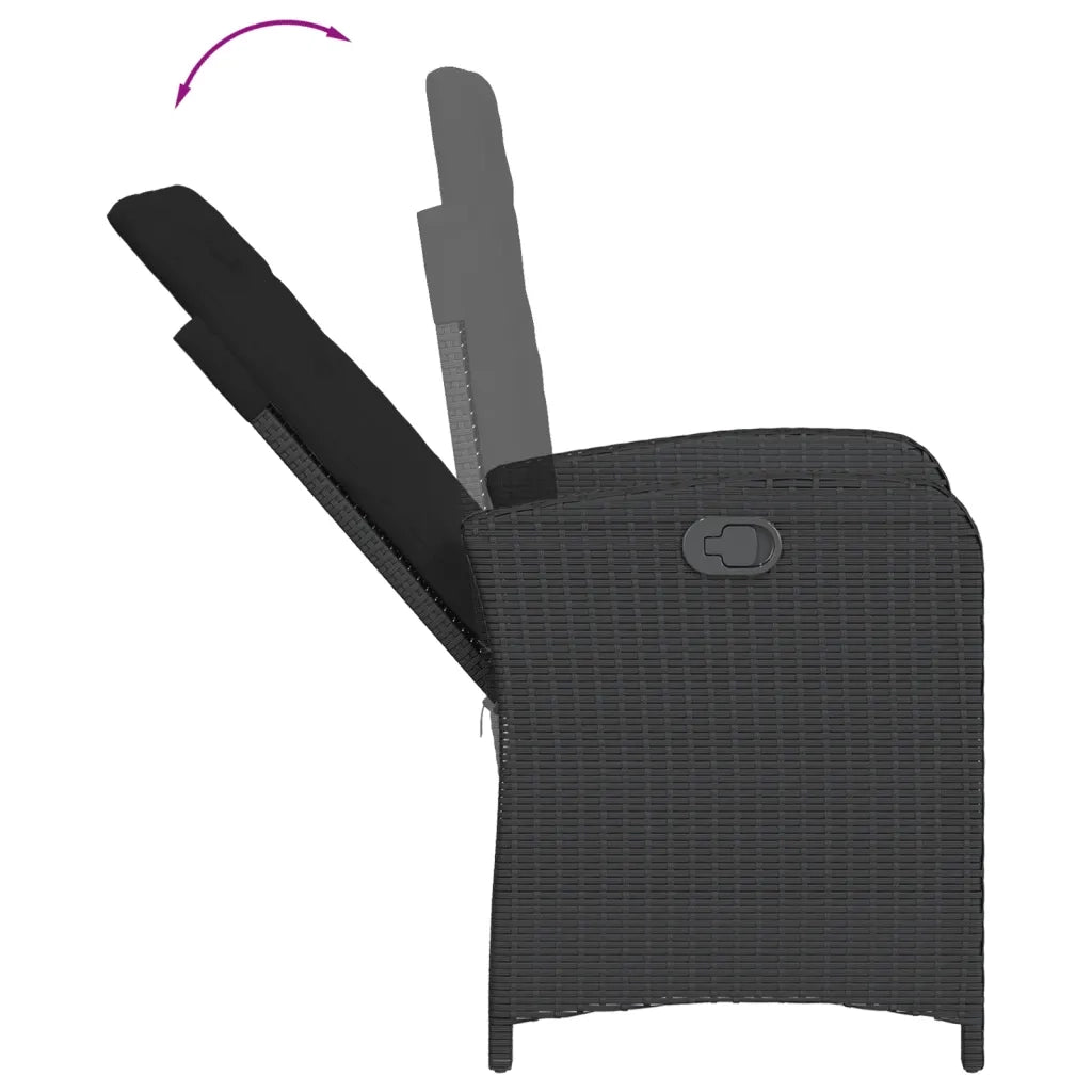 Sedia Reclinabile da Giardino con Cuscini Nera in Polyrattan 365161