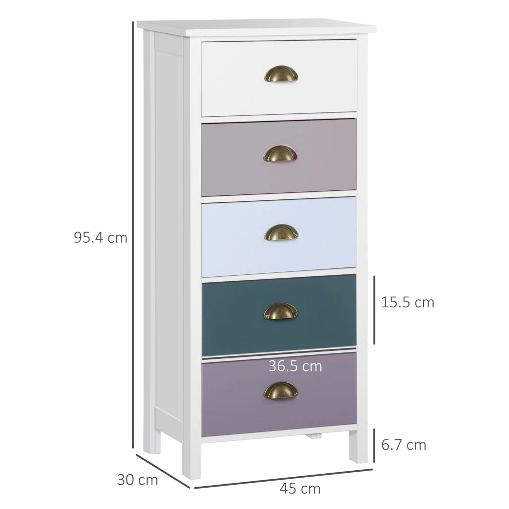 Mobile Cassettiera con 5 Cassetti Colorati. Com¨° Alto e Salvaspazio. Multicolore Blu