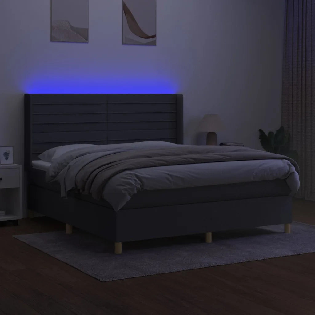 Letto a Molle Materasso e LED Grigio Scuro 160x200cm in Tessuto 3138966