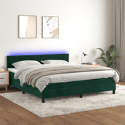 Letto a Molle con Materasso e LED Verde Scuro 160x200cm Velluto 3134534