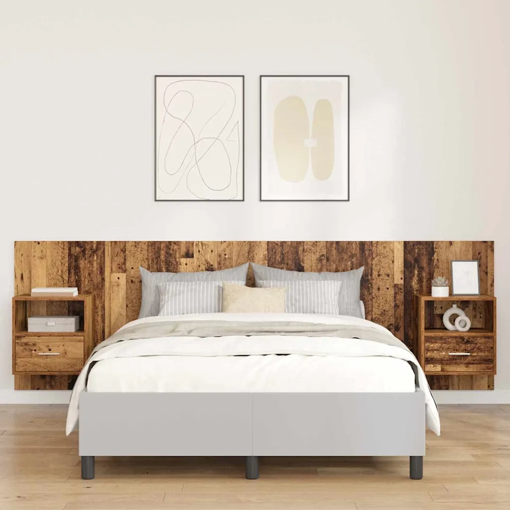 Testiera | Testata con Comodino 3 pcs Legno vecchio Legno multistrato