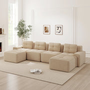 Divano modulare senza ossa - Zephmum- U-forma 4 posti velluto beige