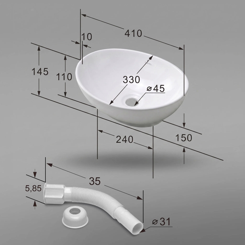 Lavabo da appoggio ovale OVALIS ceramica 41 cm Bianco