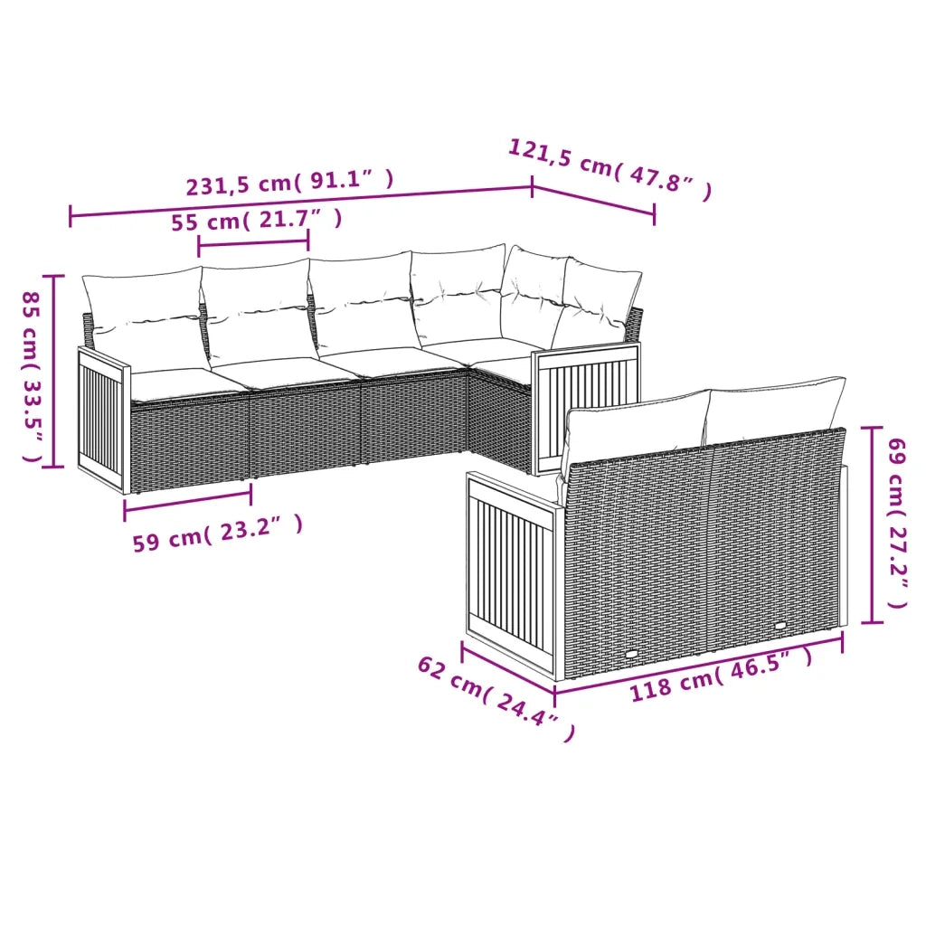 Set Divani da Giardino 7 pz con Cuscini Beige in Polyrattan 3227822