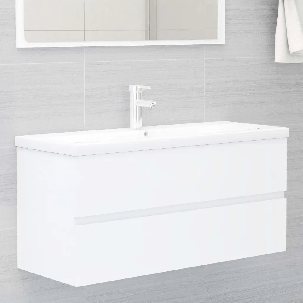 Mobile Bagno con Lavabo Integrato-Lavandino-Lavabo Bianco in Legno Multistrato 826591