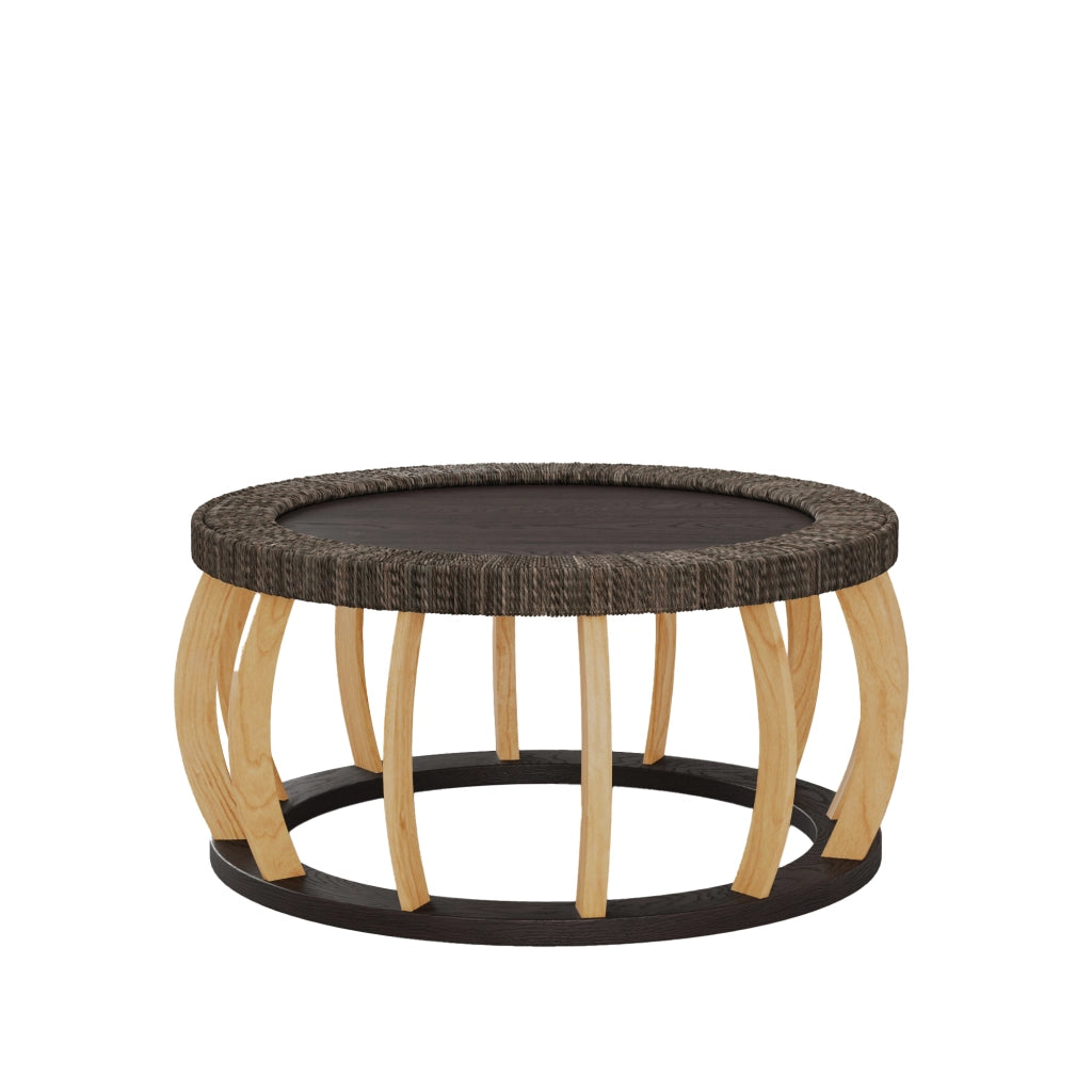 Tavolino da Caff¨¨ Rotondo in Legno Massello e Rattan ¨C Xylo ¨C Gambe Curve, Marrone Nero