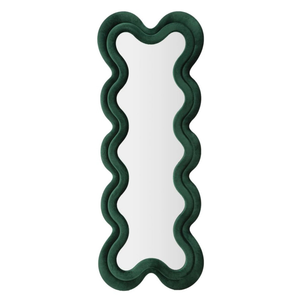 Specchio da parete Monica wavy in velluto verde 67x166 cm
