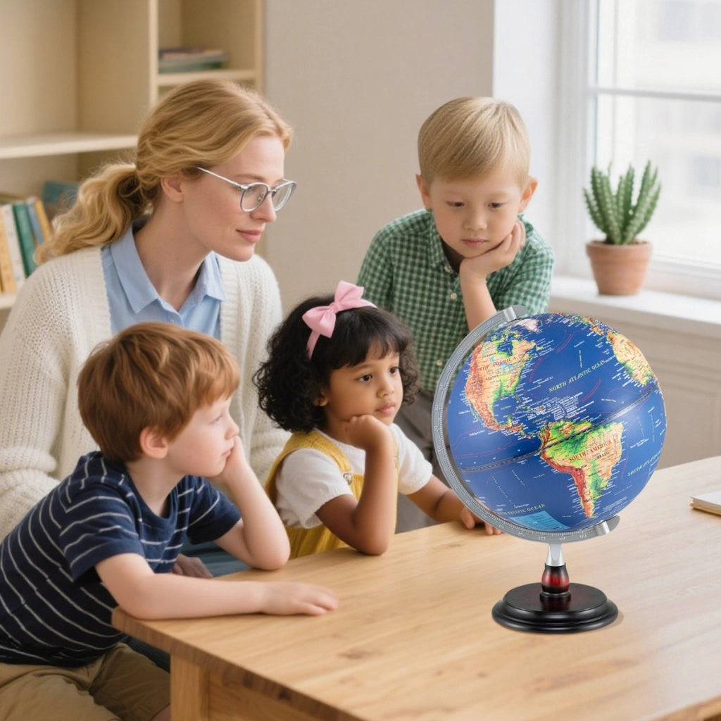 Globo terrestre supporto in legno e mappa chiara per bambini e adulti, Globo terrestre decorazione educativa da scrivania per casa-Decorazioni casa
