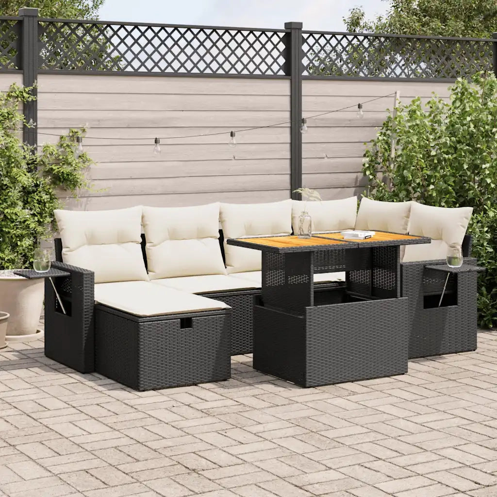 Set Divani da Giardino con Cuscini 8 pz Nero Polyrattan Acacia 3328029