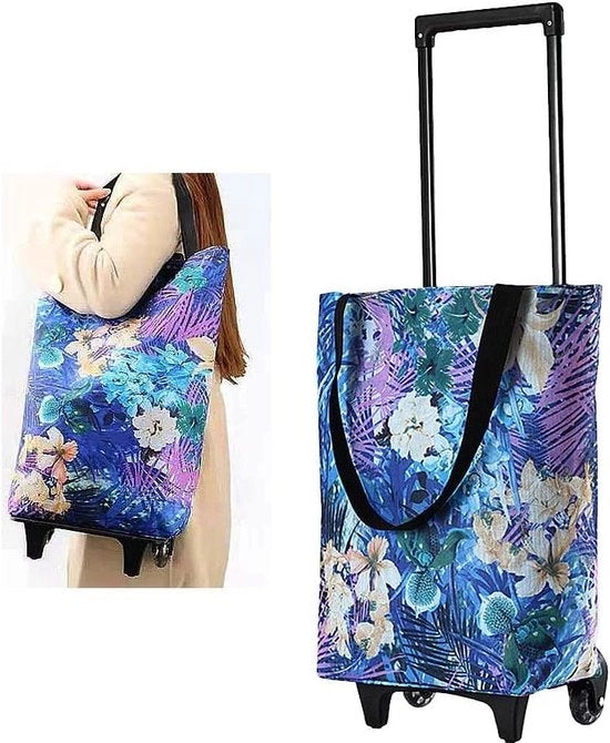 Borsa per spesa pieghevole su ruote per donna - carrello acqua resistente con chiusura a zip