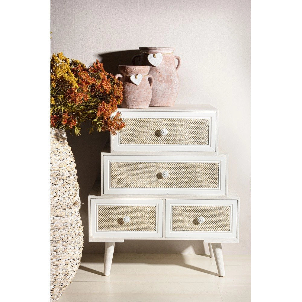 Cassettiera Legno Bianco Boho da Interno - MONIQUE