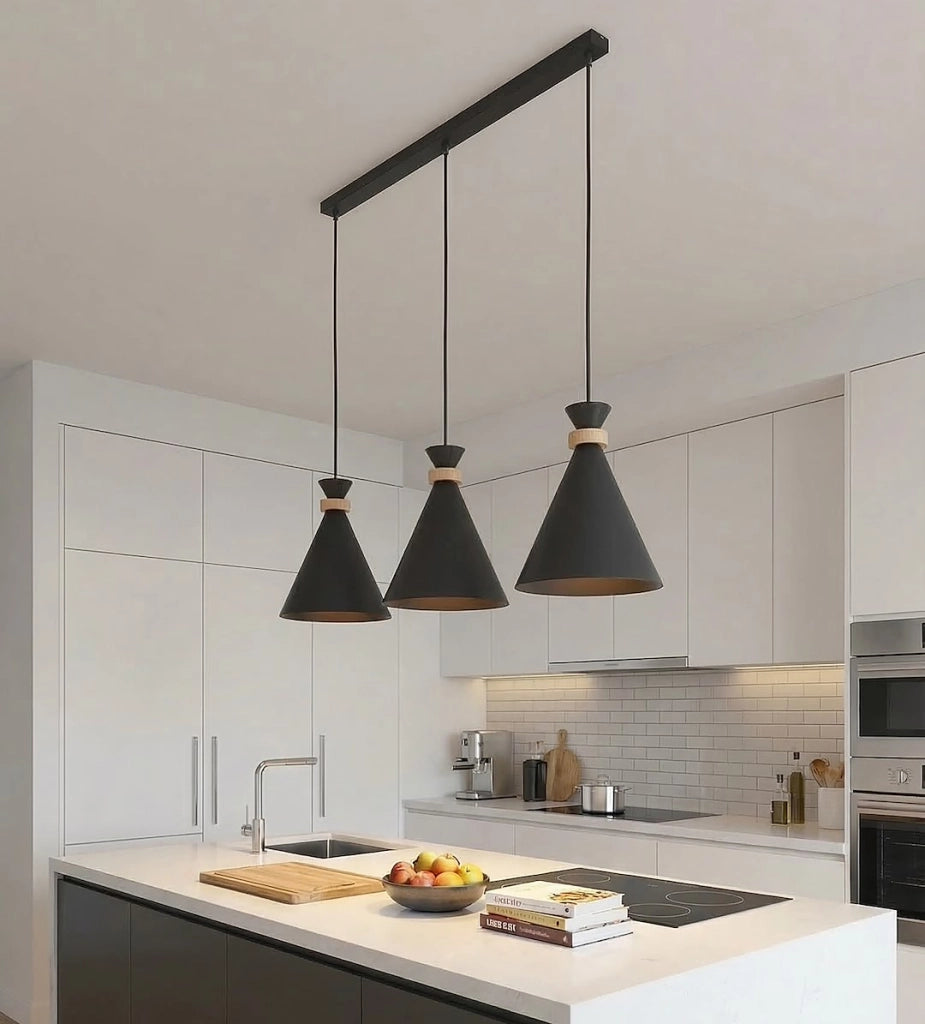 Lampada a sospensione ZERO nera 3xE27 legno Emibig