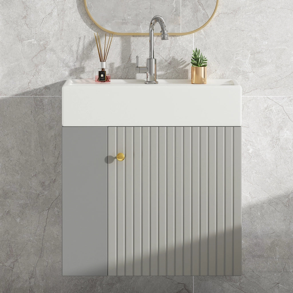 Mobile Bagno con Lavabo e Sottolavabo Sospeso ¨C MINIMAL ¨C 55 cm, Grigio Chiaro