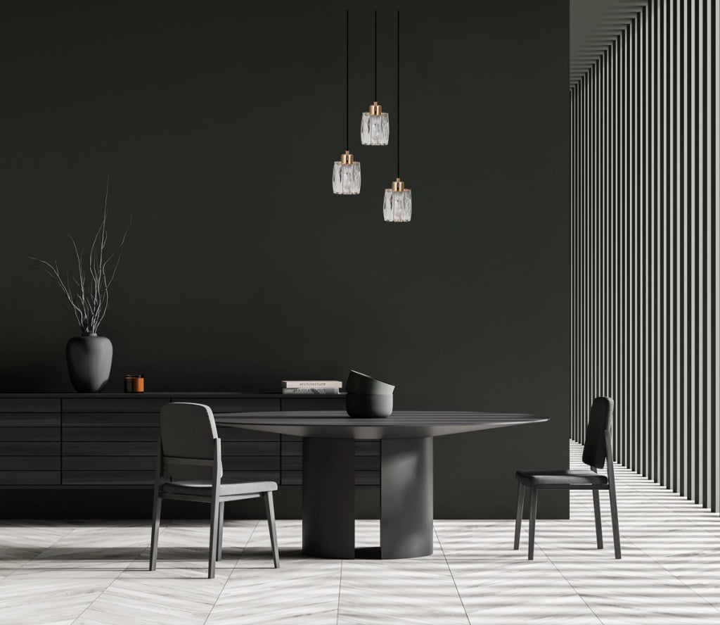 Lampadario TORNO rotondo nero oro cristallo 3xE14