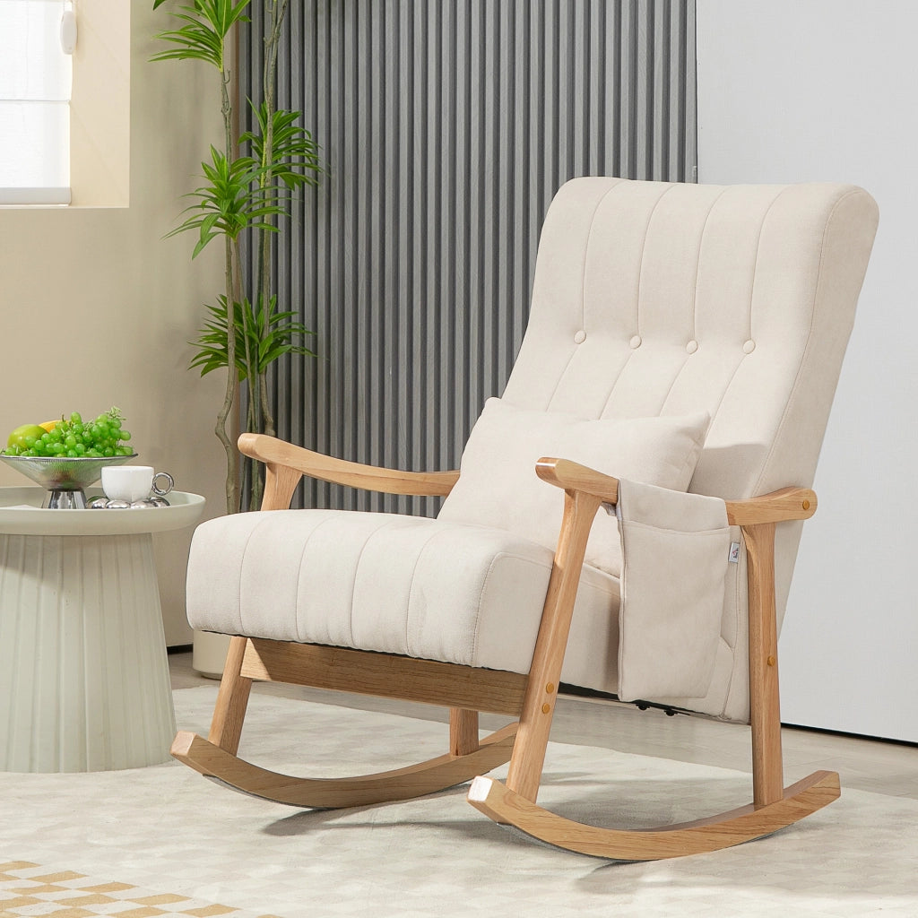 Poltrona a Dondolo con Cuscino ¨C Minimal ¨C Legno, Beige