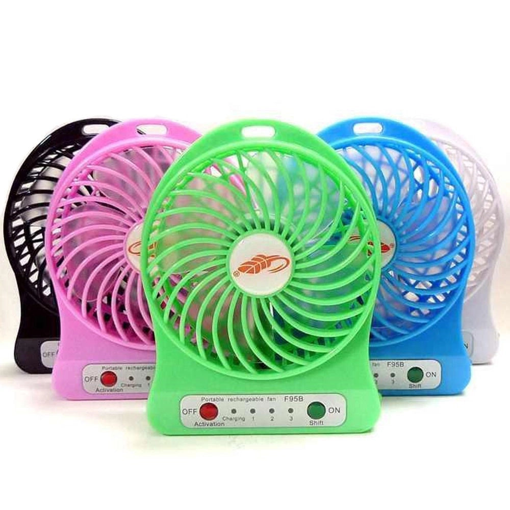 Trade Shop - Mini Ventilatore Usb Ricaricabile Regolabile 3 Velocità Portatile A Batterie -