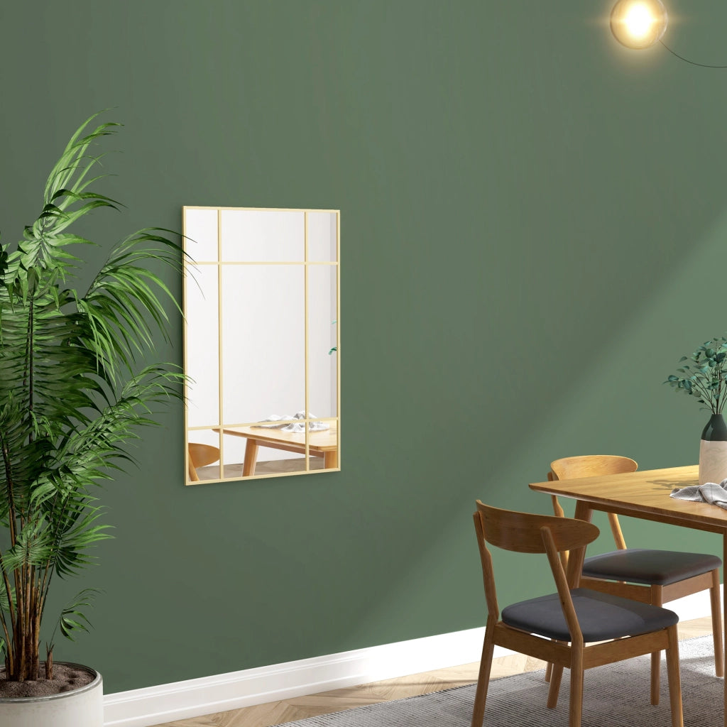 Specchio da Parete Stile Finestra con Montaggio Verticale e Orizzontale, 90x60 cm, Oro