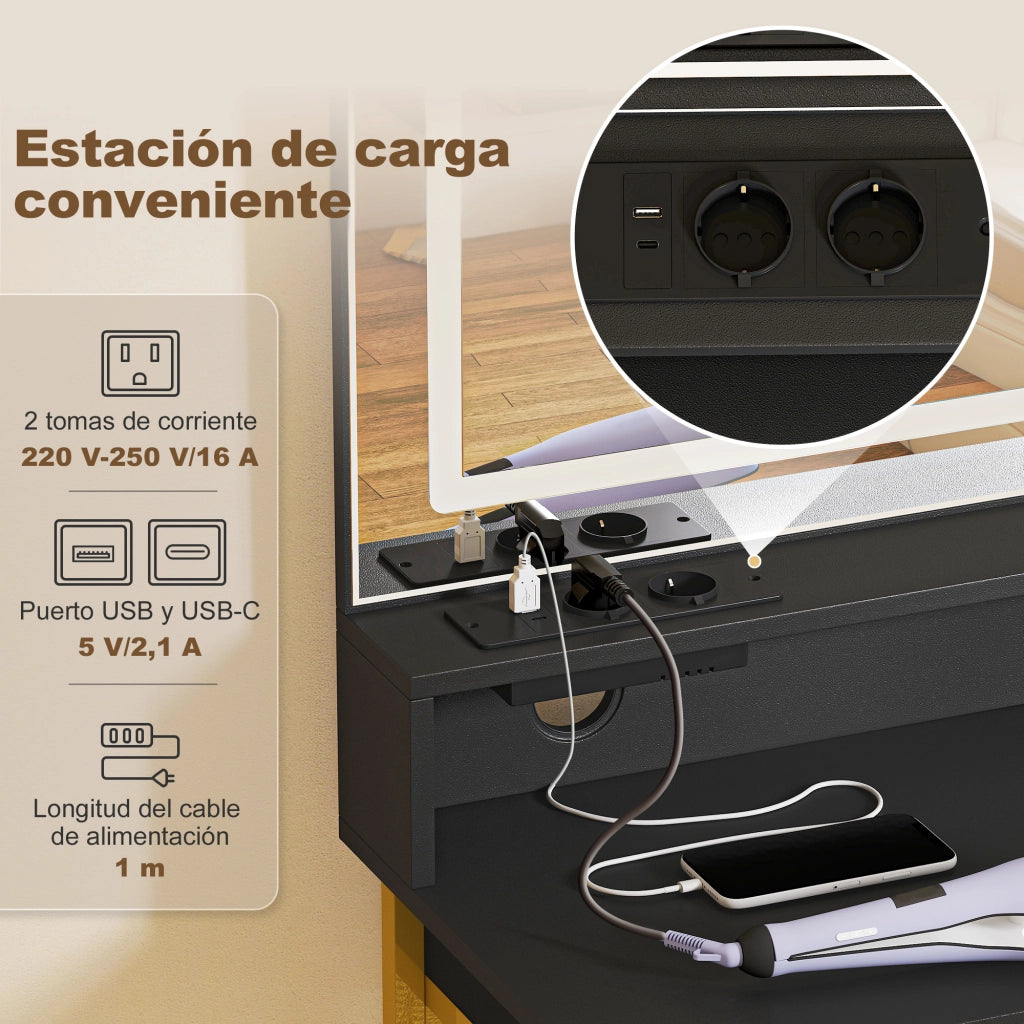 Cassettiera con Specchio e Luci LED ¨C Zephmum ¨C Nero
