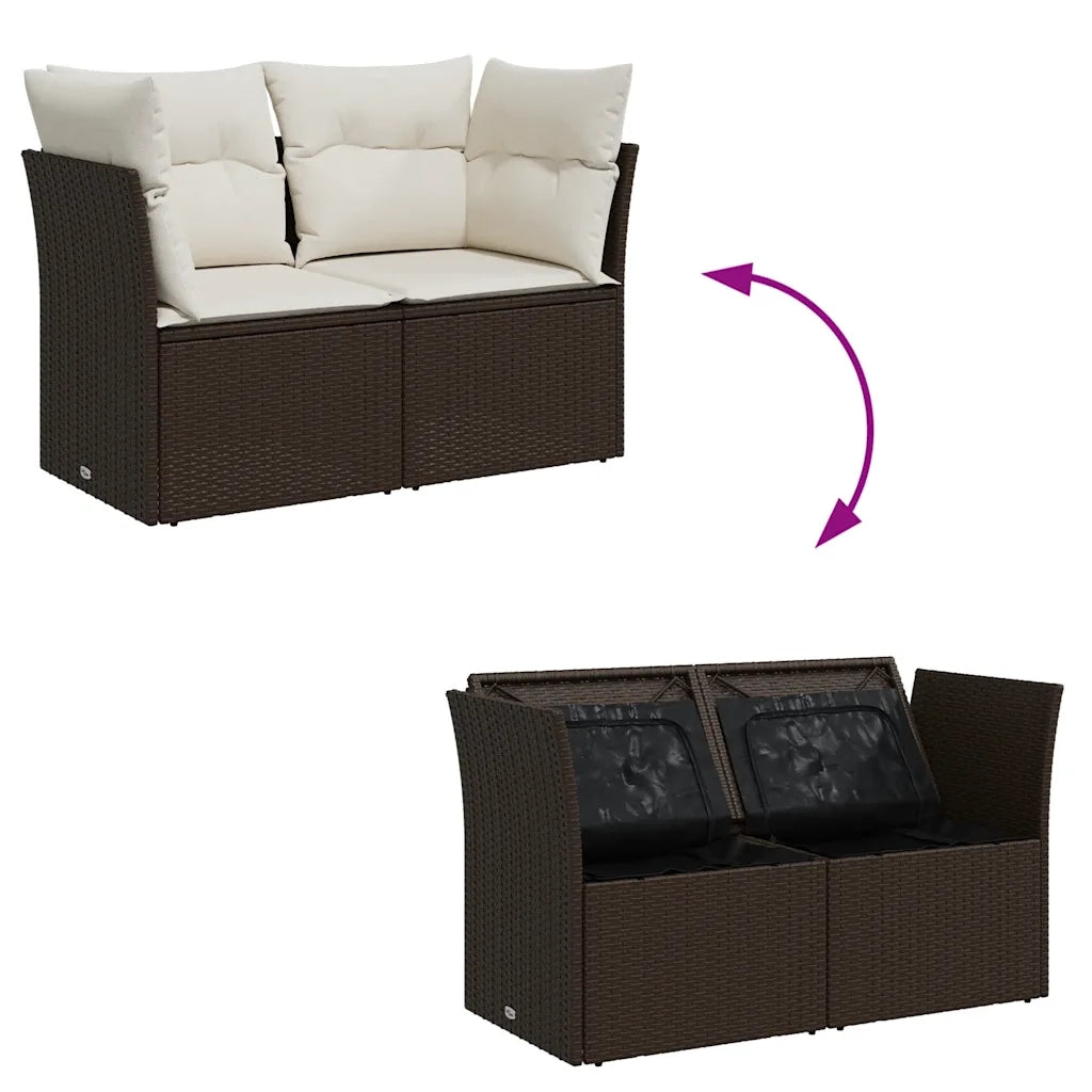 Divano da Giardino a 2 Posti con Cuscini in Polyrattan Marrone 366217