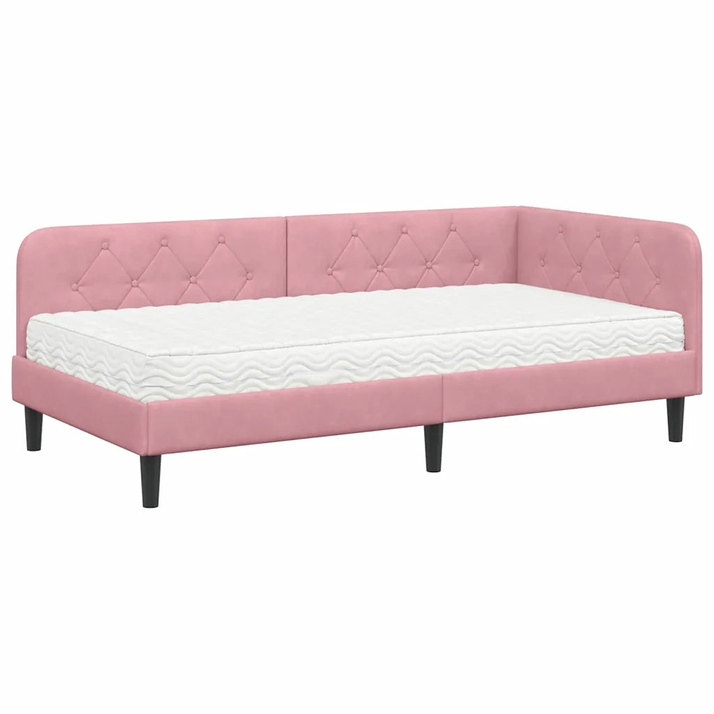 Cornice del letto ad angolo Rosa 100 x 200 cm Velluto 3394167