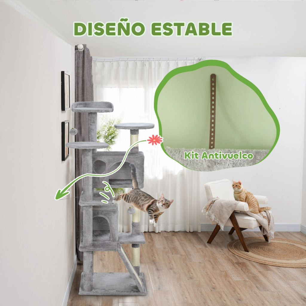 Albero per Gatti con Piattaforme Cuscini e Tunnel ¨C Zephmum ¨C Grigio Chiaro