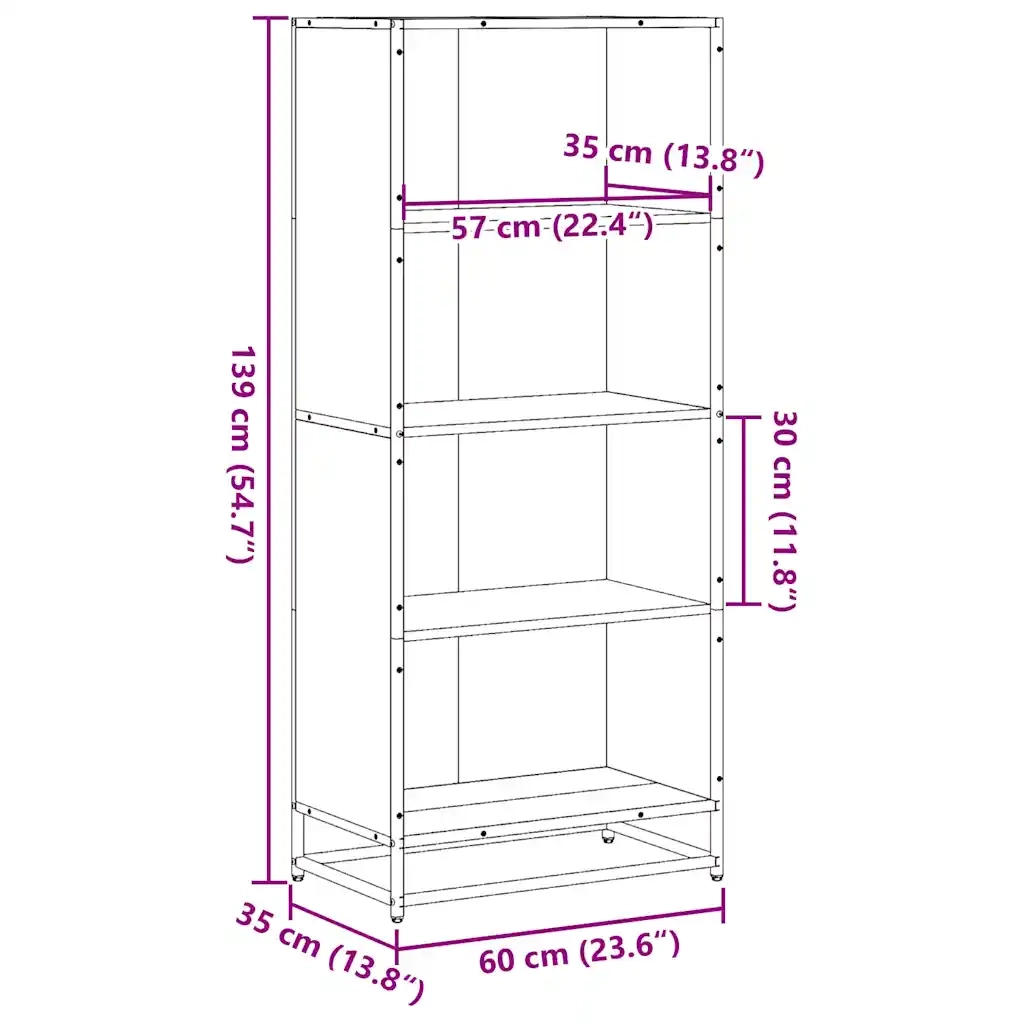 Libreria Nera 60x35x139 cm in Truciolato 3300840