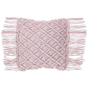 Cuscino Decorativo Rosa Cotone Macramè 40 x 40 cm con Nappe Corda Boho Retro Decor Accessori