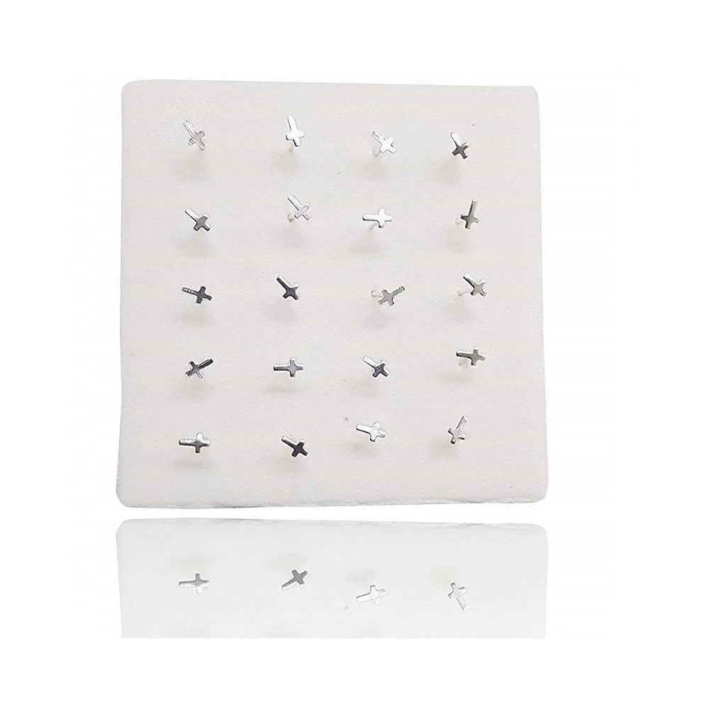 Trade Shop - Set 3 Pezzi Piercing Orecchini Naso 2.5 Mm Croce Crocifisso Argento 925 Sterling -