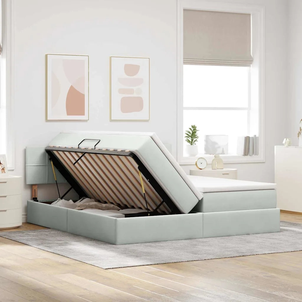 Letto con Contenitore con materasso Grigio chiaro 100 x 200 cm 3370979