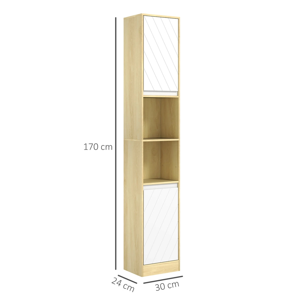 Colonna Bagno Stretto con 2 Ante e Ripiani Aperti ¨C Zephmum ¨C Rovere Bianco 30x24x170 cm