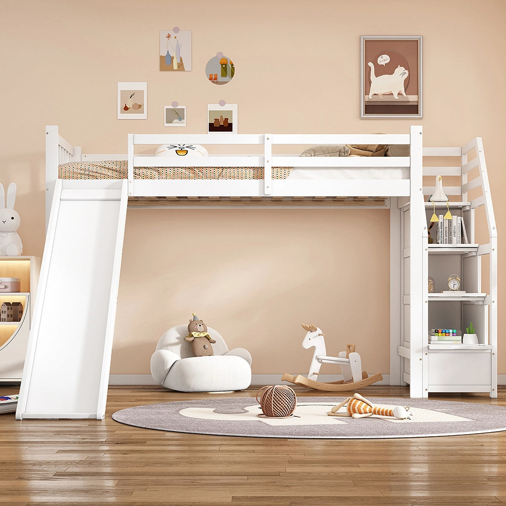 Letto a castello con scivolo e scala - Xylo - 90x200 cm - Bianco