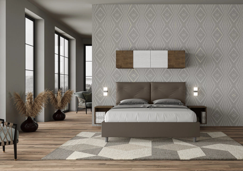 BS COM Letto matrimoniale senza rete imbottito 160x190 similpelle cappuccino