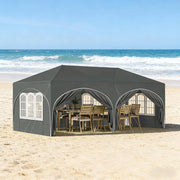 Gazebo 3x6 m grigio con 6 pareti laterali, tetto impermeabile e protezione UV