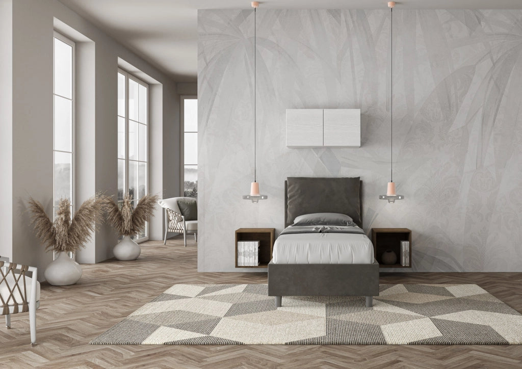 BS COM Letto singolo contenitore imbottito 80x200 microfibra grigio