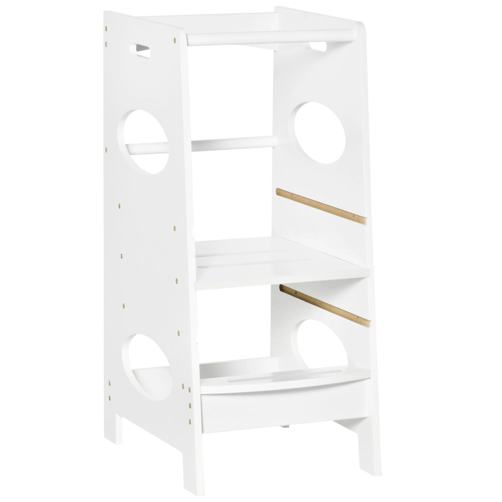 Torre montessoriana per bambini in legno MDF bianco con altezza regolabile a 3 livelli scaletta di apprendimento robusta e sicura per casa