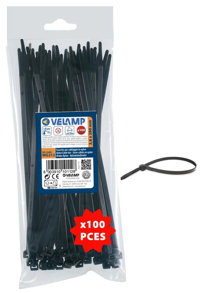 Fascette nere in nylon 3,6x280 100pz