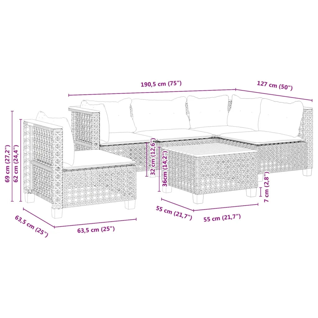Set Divano da Giardino 6 pz con Cuscini Grigio in Polyrattan 3261843
