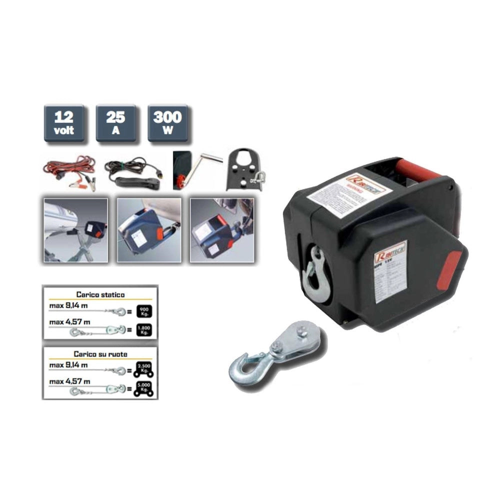 Trade Shop - Verricello Argano Elettrico 12 Volt Paranco Ribimex Ribitech Con Telecomando -