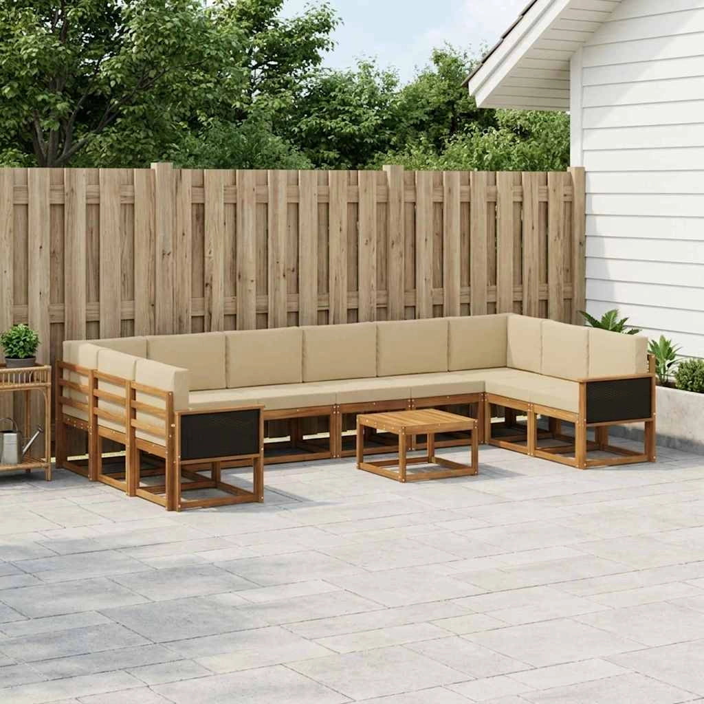 Set di divani da esterno 11 pz Naturale e Beige 3385584