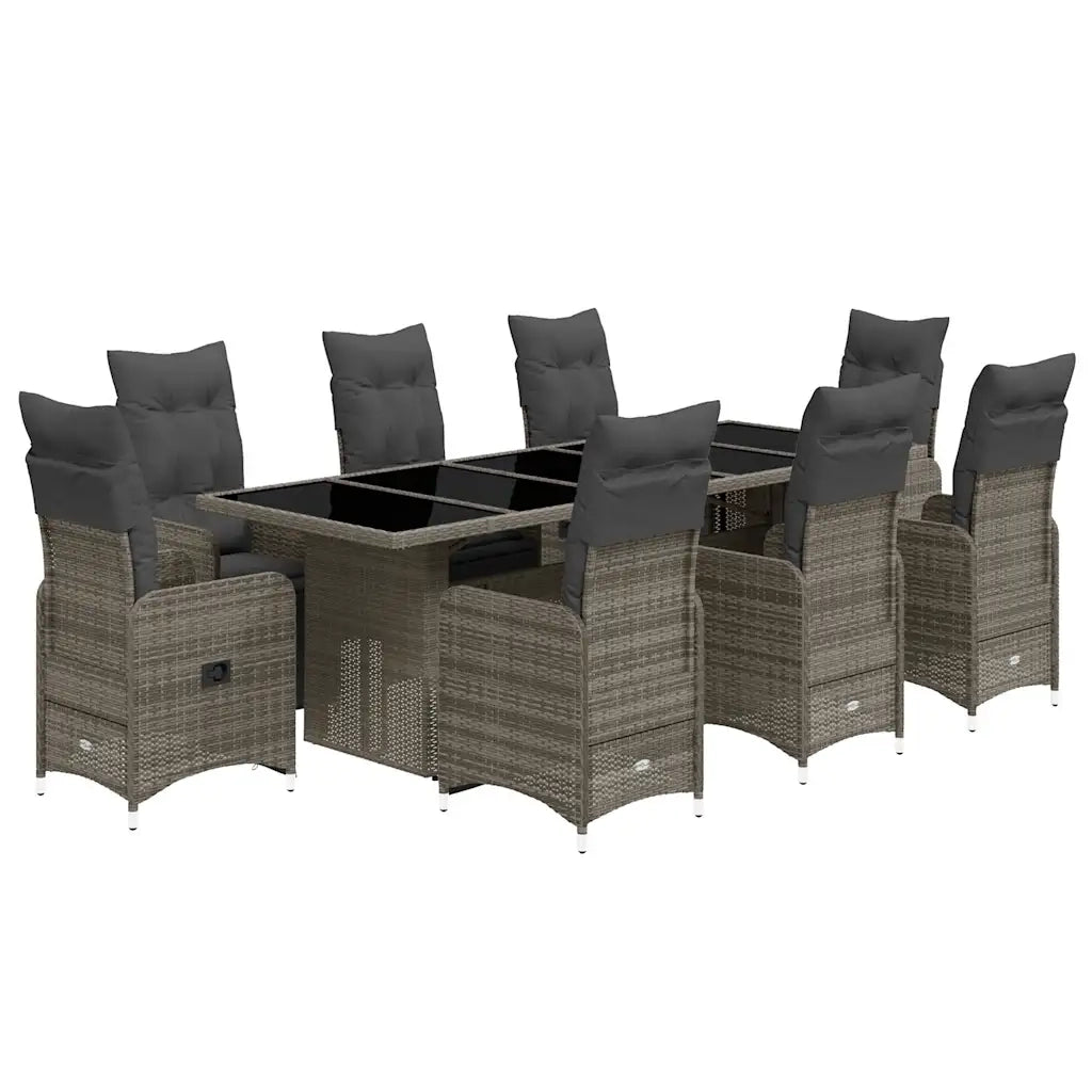Set Bistrò da Giardino 9 pz con Cuscini in Polyrattan Grigio 3277295