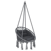 Poltrona Sospesa Pensile Da Giardino Con Corda In Cotone Effetto Macramè E Struttura In Acciaio Cuscino Sedia Dondolo Amaca Con Seduta Imbottita Esterno Terrazzo Design Moderno Fino A 160 Kg Grigio
