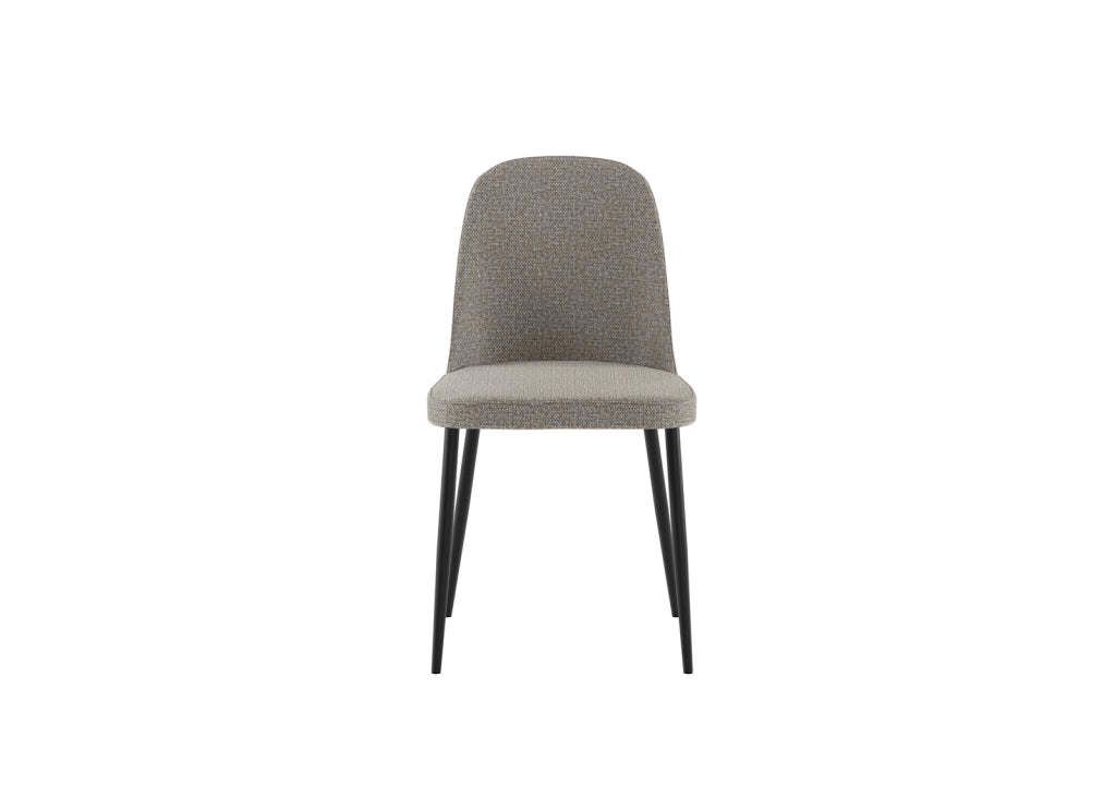 Sedia da pranzo Tamara con struttura in polipropilene e rivestimento in tessuto grigio chiaro, gambe in metallo nero - Stile moderno