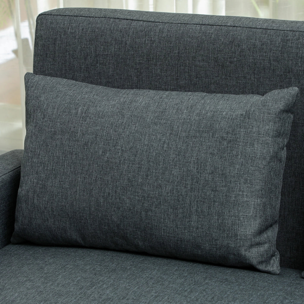 Divano 2 Posti con Cuscini e Spazio Portaoggetti ¨C Zephmum ¨C Tessuto Effetto Lino, Grigio Carbone, 135x72x84 cm